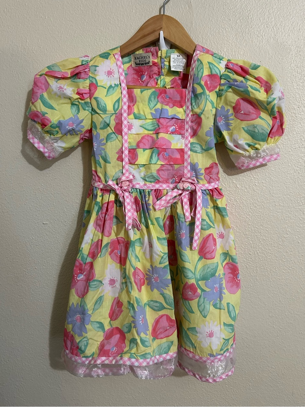 Rachel’s Kids Dress Size 6x Yellow Floral Girls' Vintage Puff sleeve